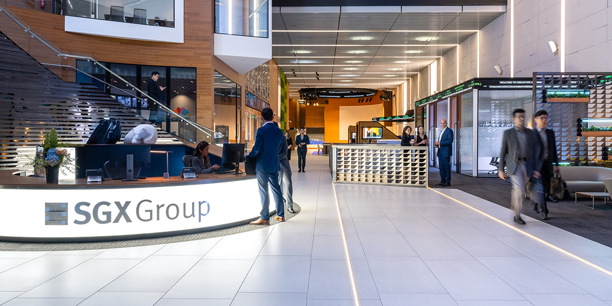 SGX Group lobby at the Singapore Exchange, where the Straits Times Index closed on Friday 28 August 2026