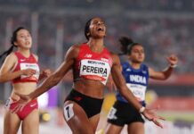 Team Singapore finishes Asian Games with 2 gold, 9 silver and 7 bronze Shanti Pereira celebrates winning the women's 200m final at the Aichi-Nagoya Asian Games