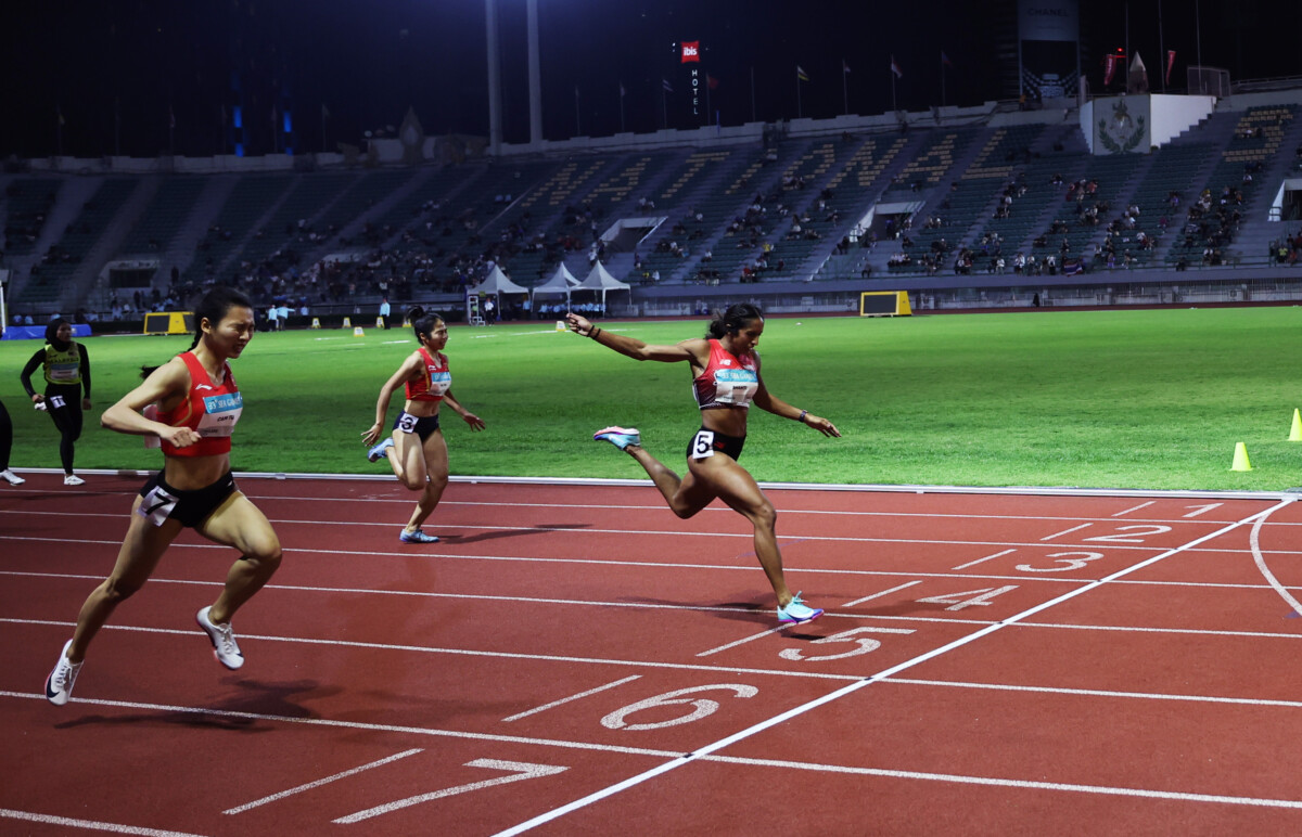 Shanti Pereira of Singapore celebrates after winning the women's 200m final at SEA Games 2025