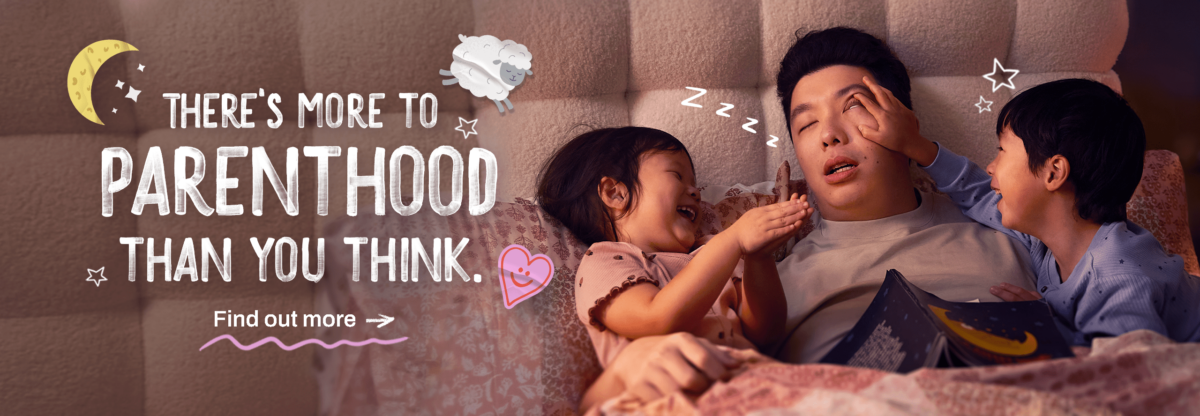 Shared parental leave 2026 in Singapore, with a father at home with two young children