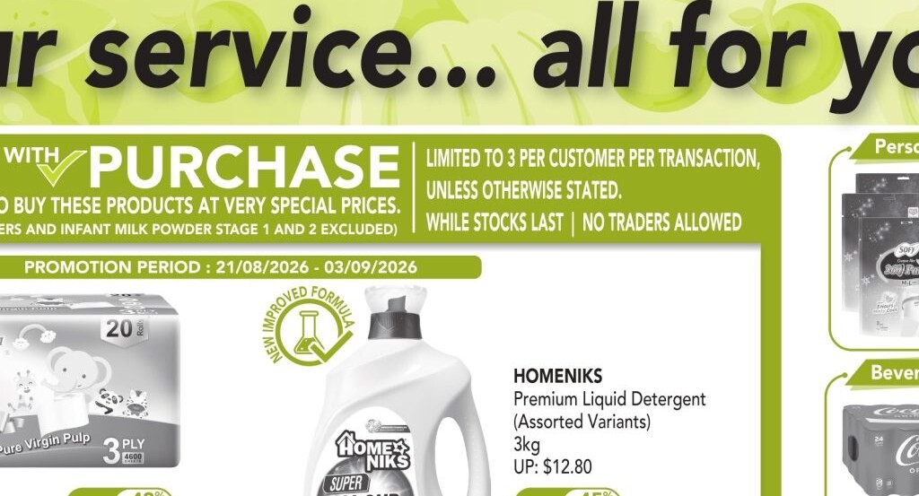 Sheng Siong Softess tissue and Homeniks detergent purchase with purchase prices
