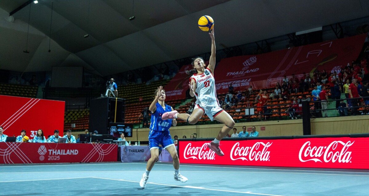 Singapore 3x3 basketball players celebrate at an international event in 2026