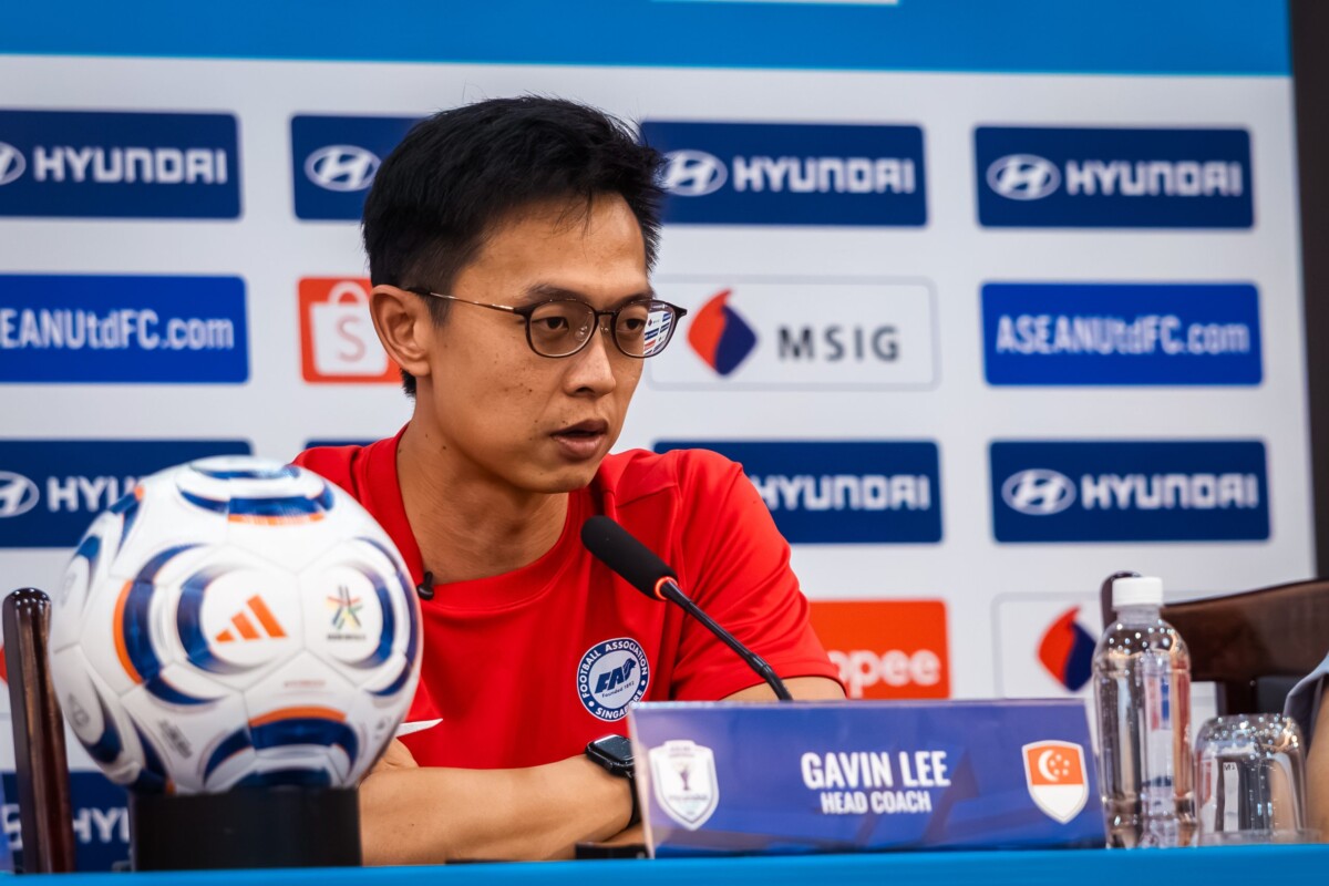 Singapore Lions players at the pre-match press conference ahead of their ASEAN Hyundai Cup match against Vietnam