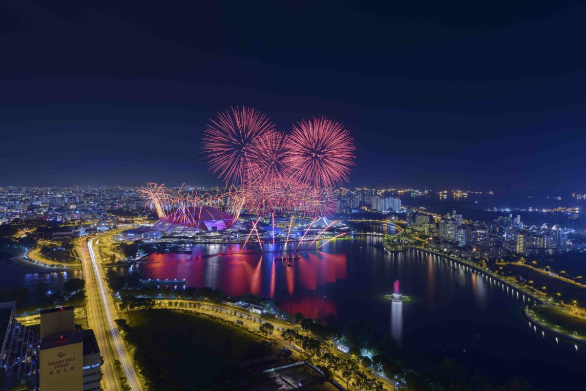 Singapore National Day 2026 fireworks over the Sports Hub