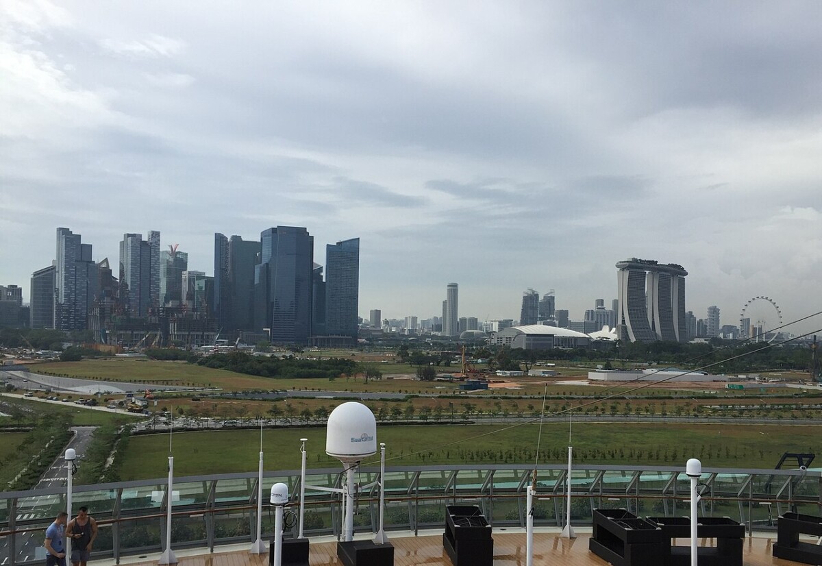 Singapore skyline viewed from a cruise ship in dock