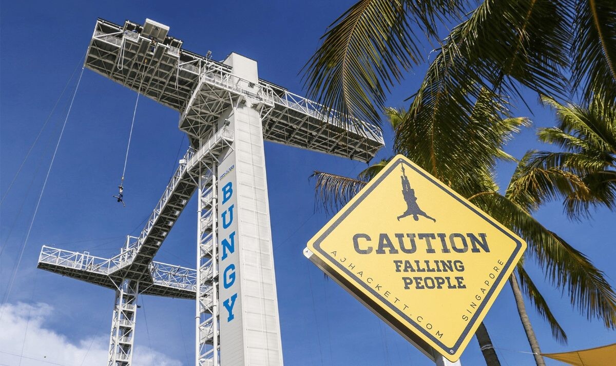 Skypark Sentosa by AJ Hackett bungy tower and signage