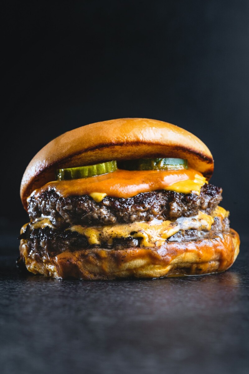 A classic smash burger with crispy caramelised edges and melted cheese