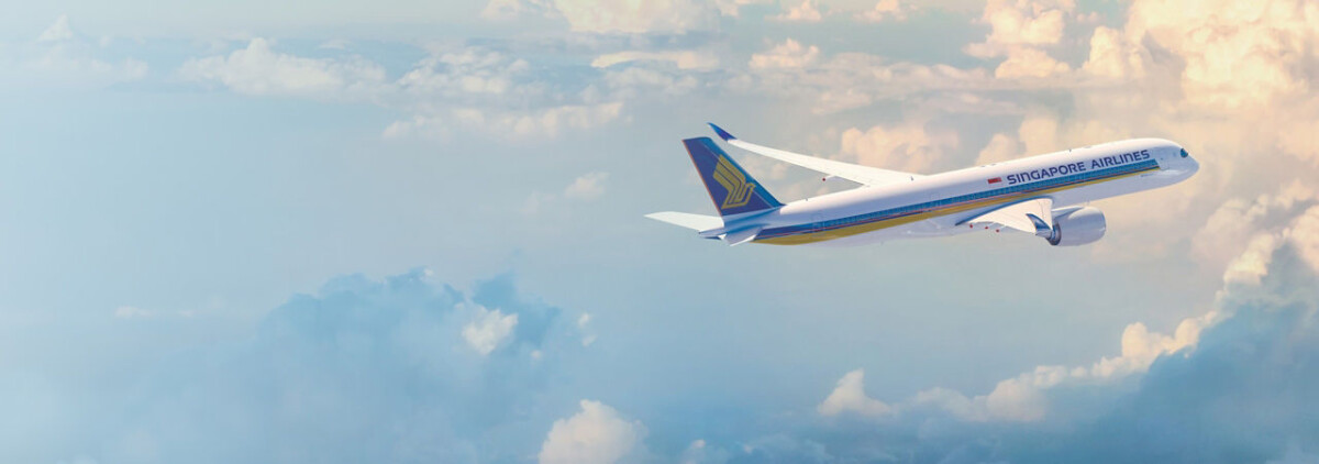 Singapore Airlines aircraft flying above the clouds