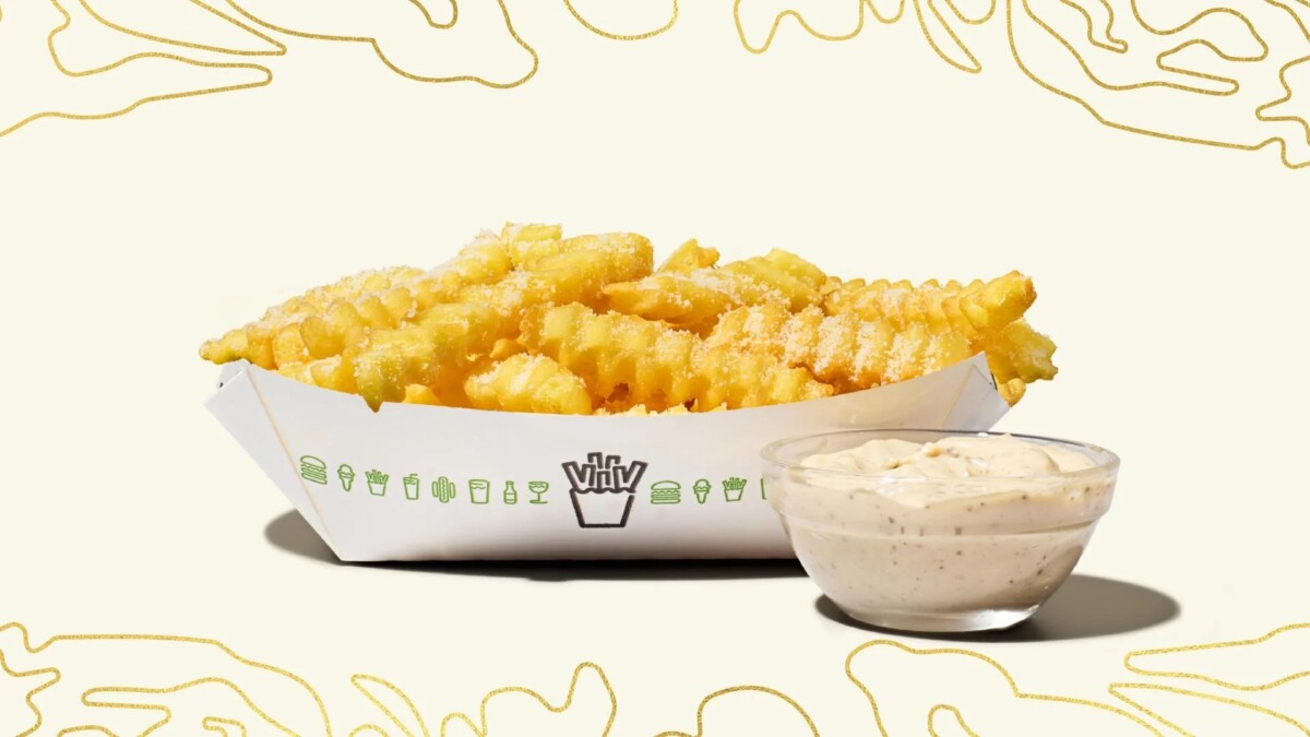 Shake Shack White Truffle Fries, crinkle-cut fries with grated parmesan and a side of white truffle sauce