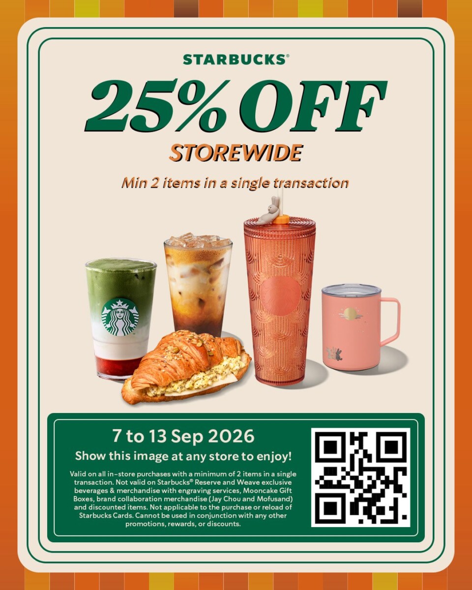 Starbucks Singapore 25 per cent off September treat