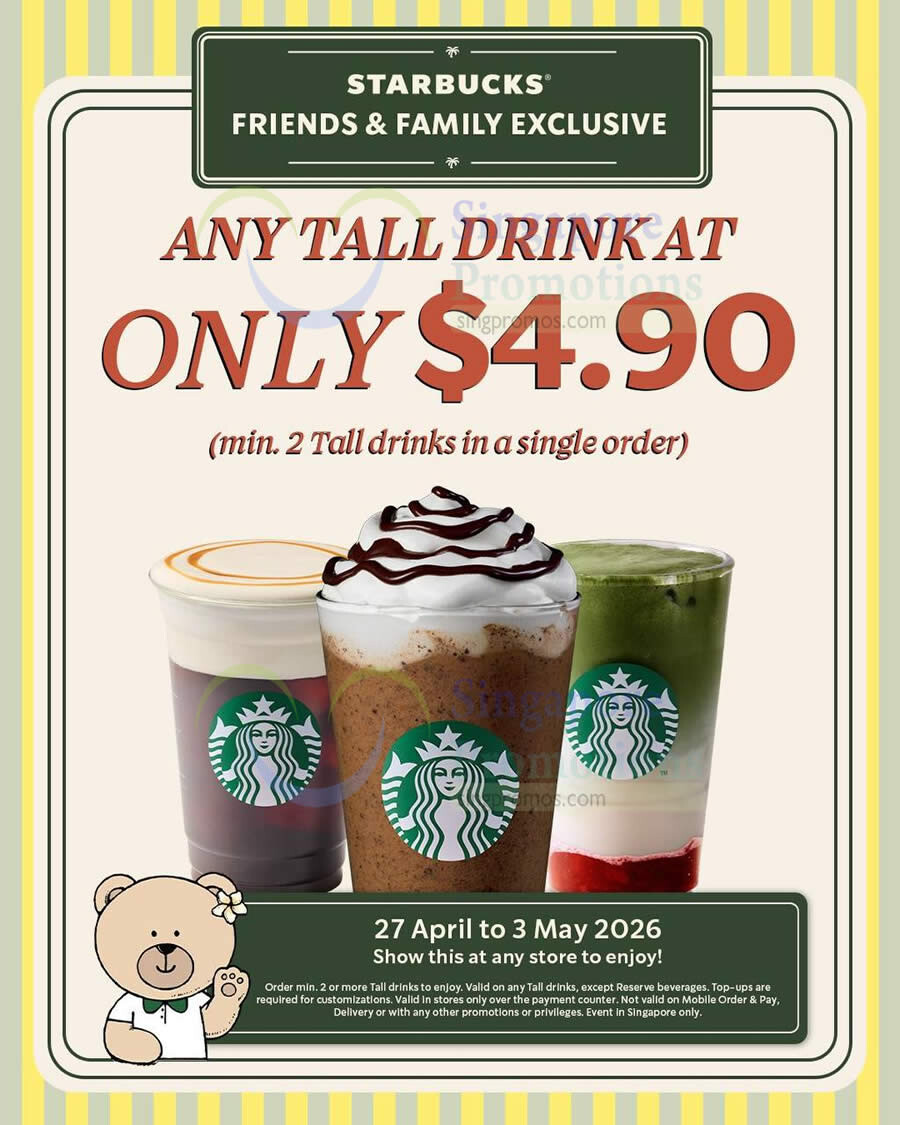 Starbucks S$4.90 Tall drinks promotion Singapore April 2026