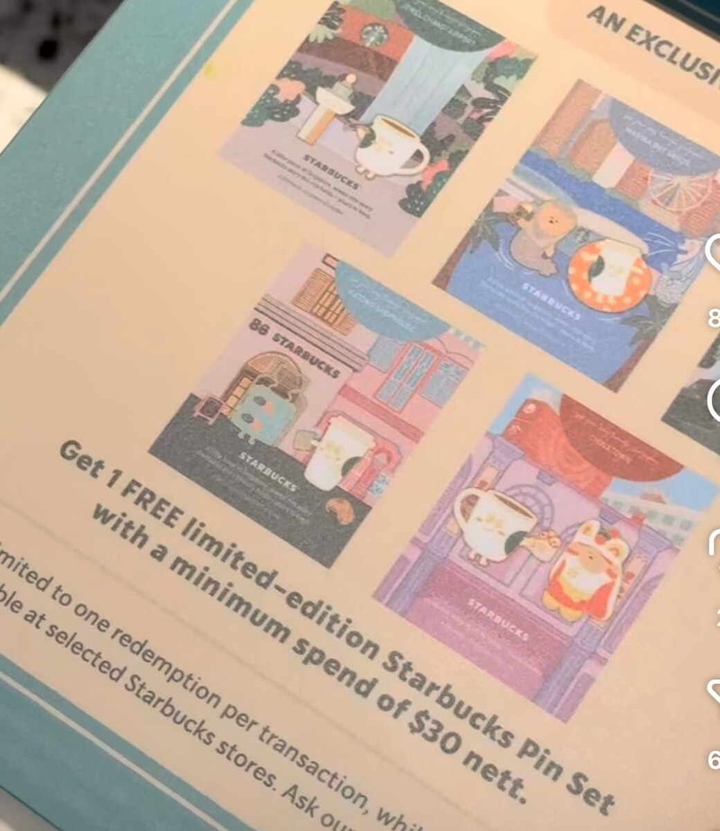 Starbucks poster offering a free limited-edition Adventure Pin Set with S$30 nett spend