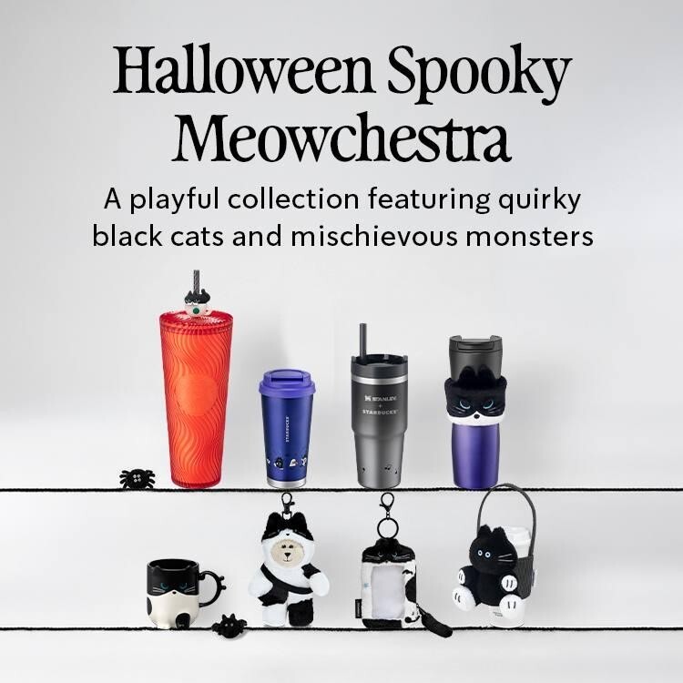 Starbucks Halloween Spooky Meowchestra collection of tumblers and mugs