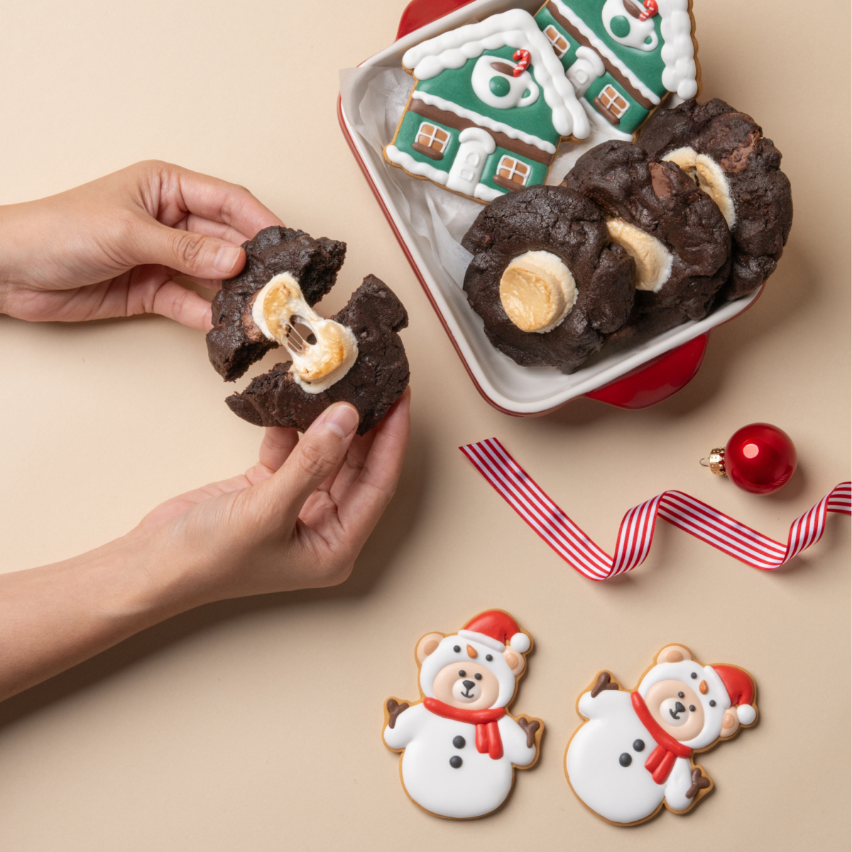 Starbucks Christmas cookies including the Snowman Bearista and Christmas House cookies