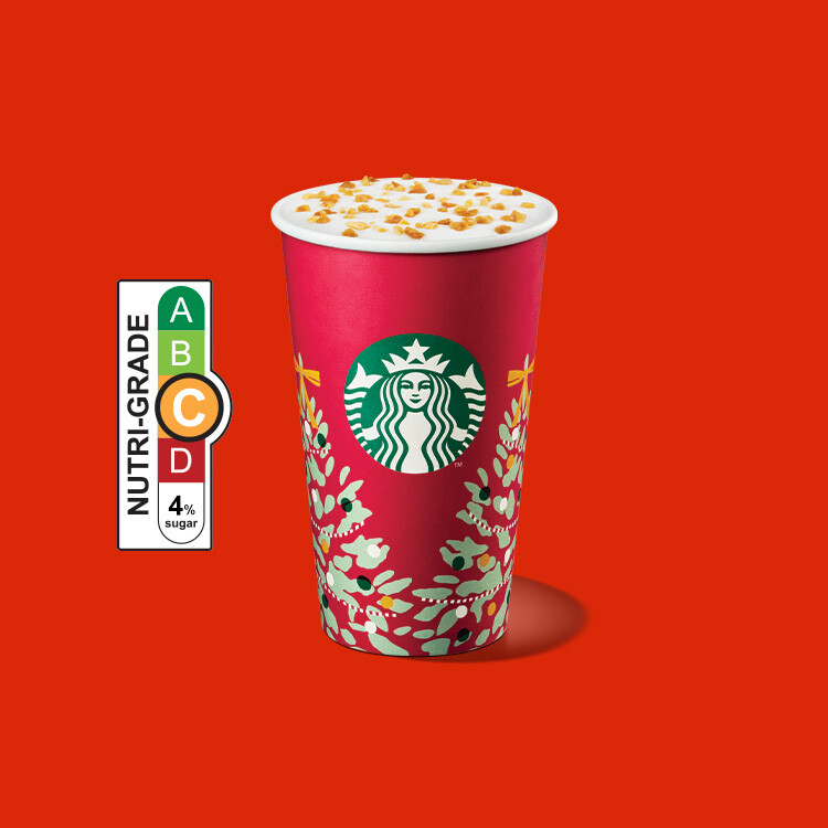 Starbucks Toffee Nut Crunch Latte in a red Christmas cup