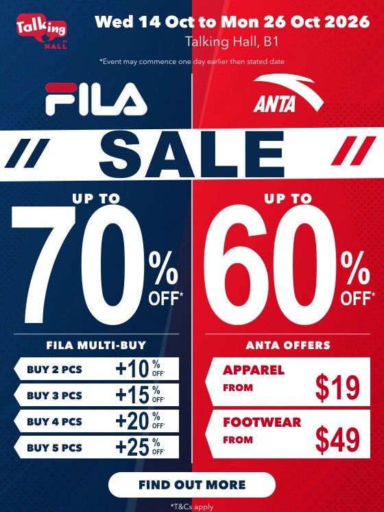 Takashimaya Fila and Anta Sale poster, Talking Hall B1, 14 to 26 October 2026