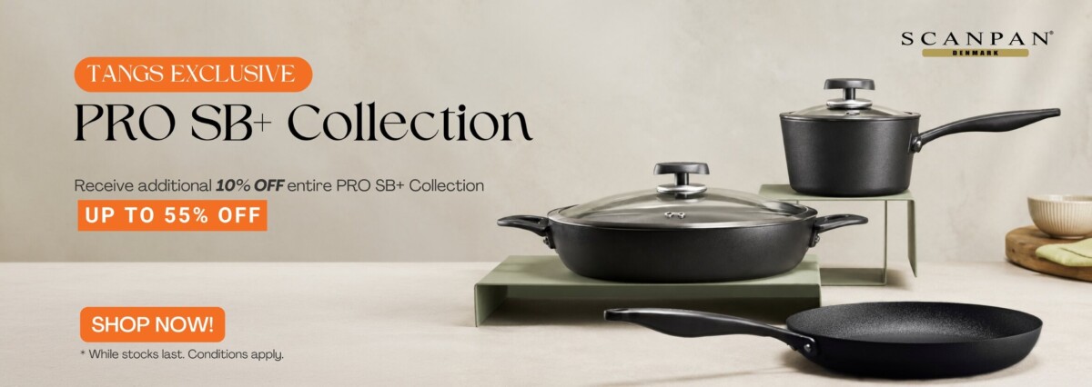 Scanpan PRO SB+ pots and frying pan in TANGS exclusive cookware offer