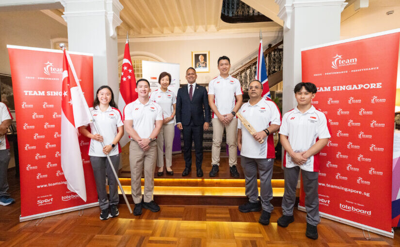 Team Singapore athletes including sprinters at the Glasgow 2026 Commonwealth Games flag presentation ceremony