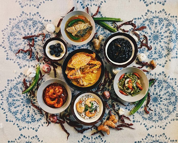Orang Laut SG spread of Southern Islander dishes including sotong hitam, sambal udang and asam pedas