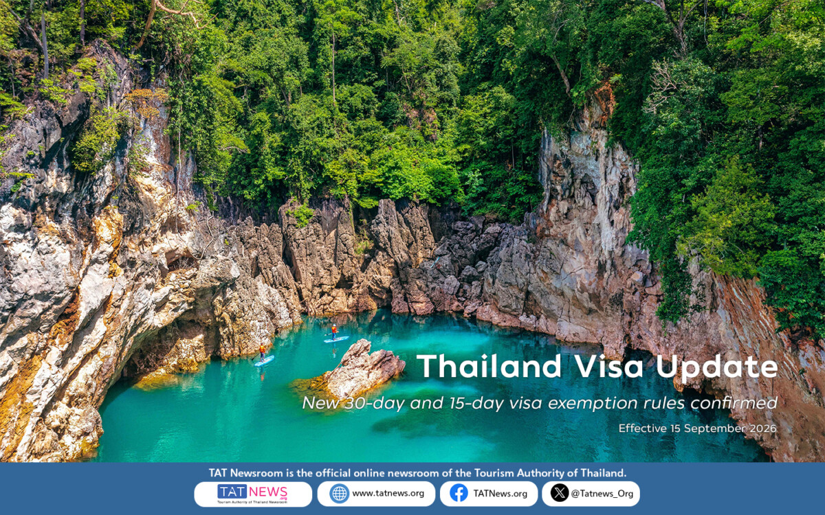 Official TAT Newsroom graphic on new 30-day and 15-day visa exemption rules from 15 September 2026