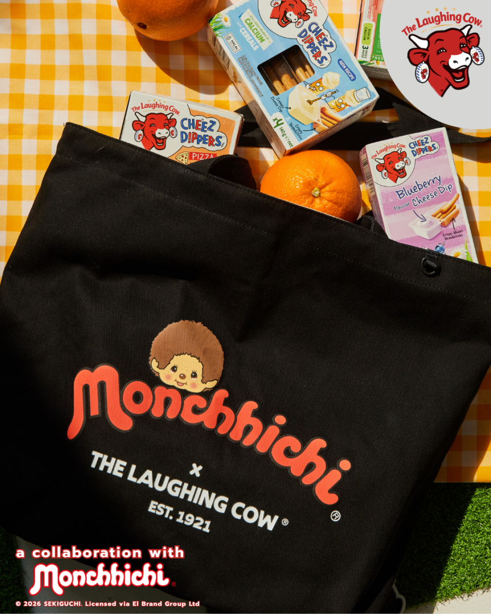 The Laughing Cow Monchhichi collaboration Singapore collectible keychain tote bag