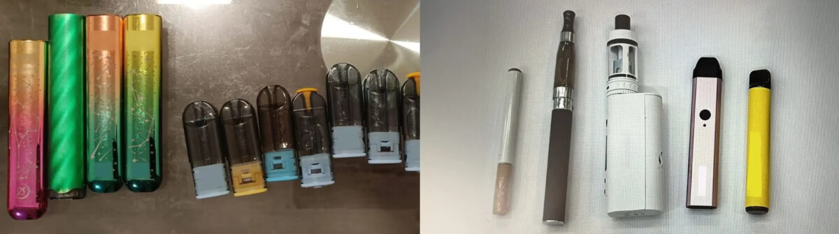 Types of vape devices seized in Singapore, including the pod devices used for kpods