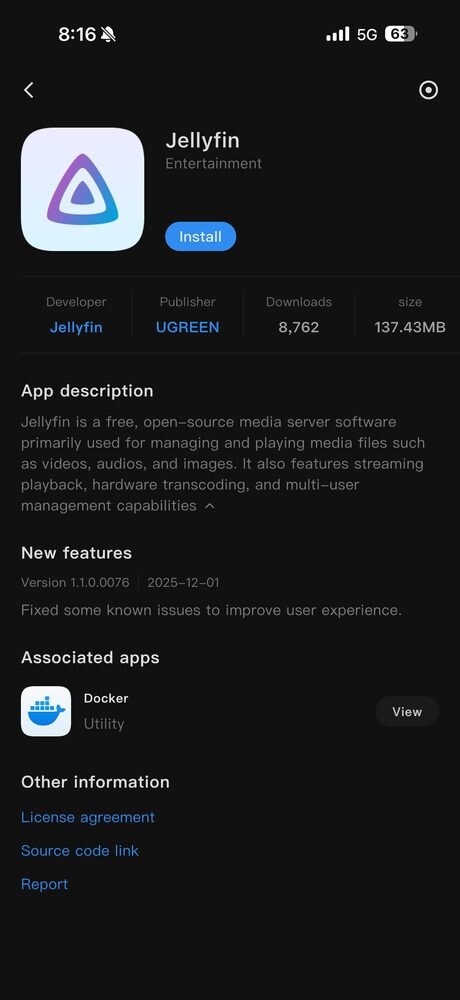 Jellyfin available in the UGOS Pro App Center