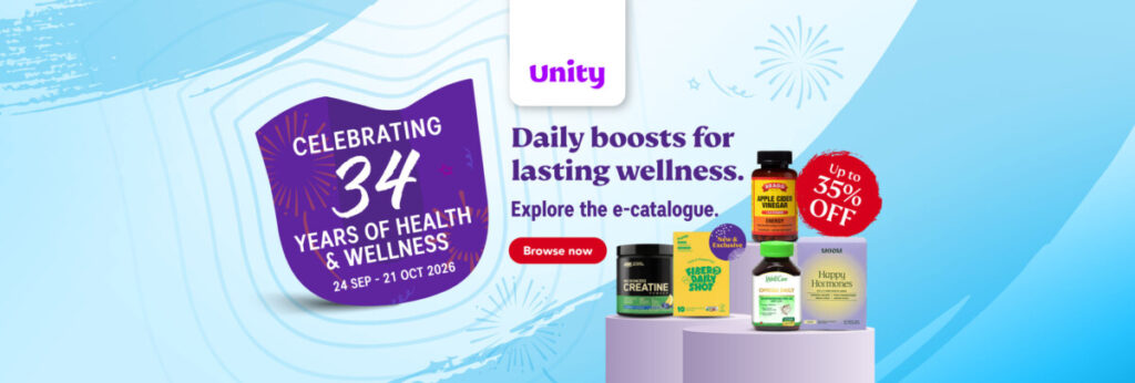 Unity 34th anniversary banner with supplement packs and 24 Sep to 21 Oct 2026 dates
