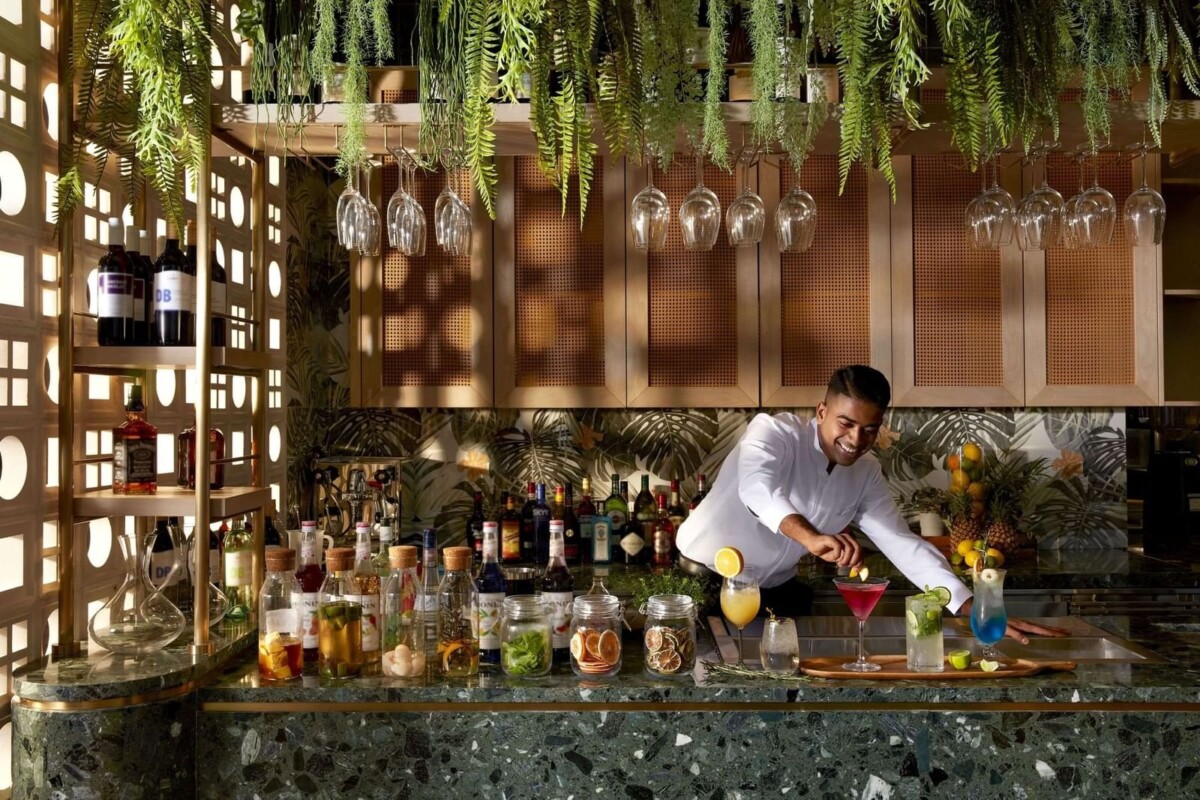 Verandah rooftop bar counter at Momentus Hotel Alexandra