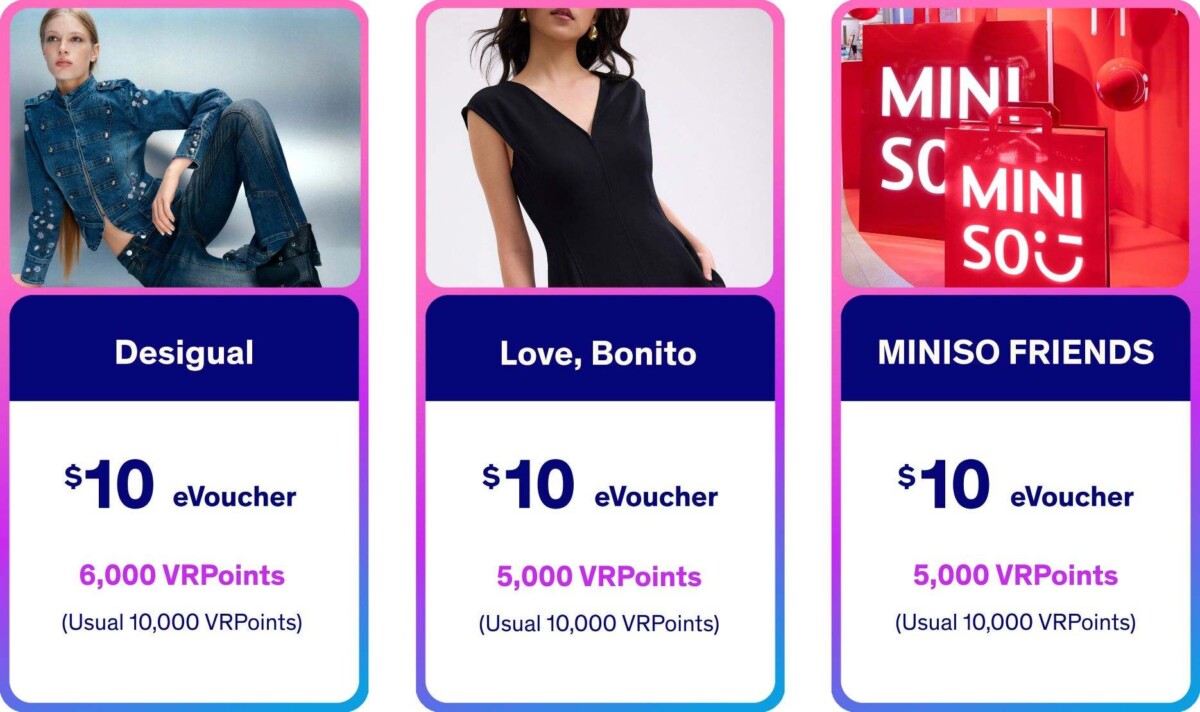 VivoCity 20th anniversary Flash 20 deals showing Desigual, Love Bonito and MINISO FRIENDS S$10 eVouchers