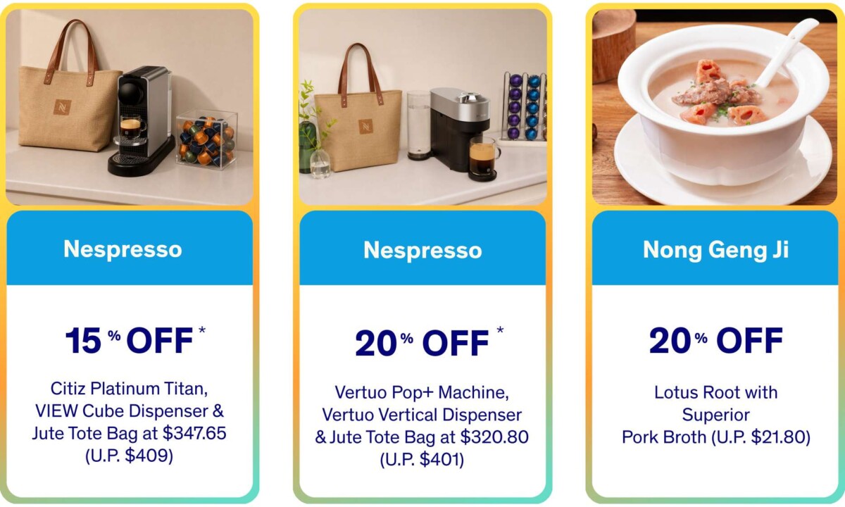 VivoCity VC20 celebratory offers for two Nespresso machine bundles and Nong Geng Ji lotus root soup