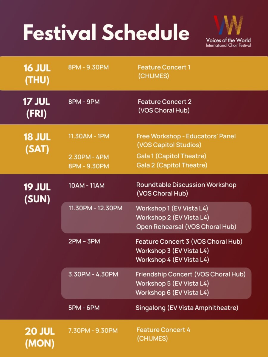 Voices of the World International Choir Festival 2026 public concert schedule graphic