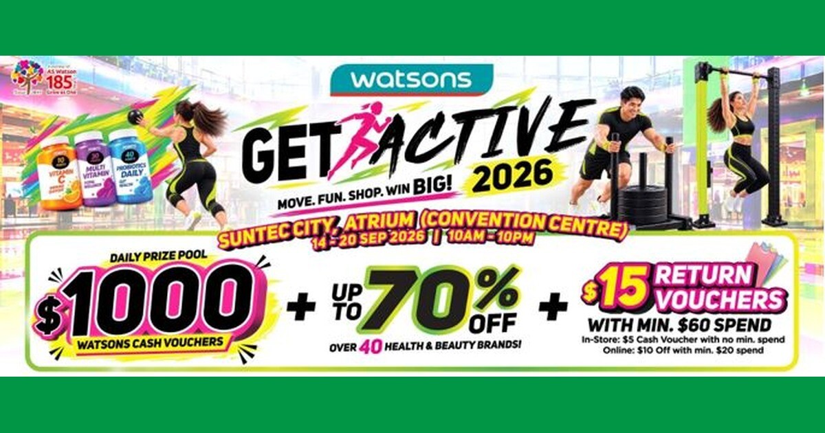 Watsons Get Active 2026 key art for Suntec City atrium event