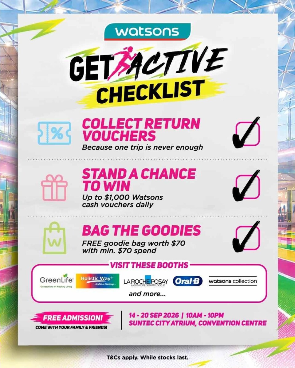Watsons Get Active checklist for vouchers goodie bag and booths
