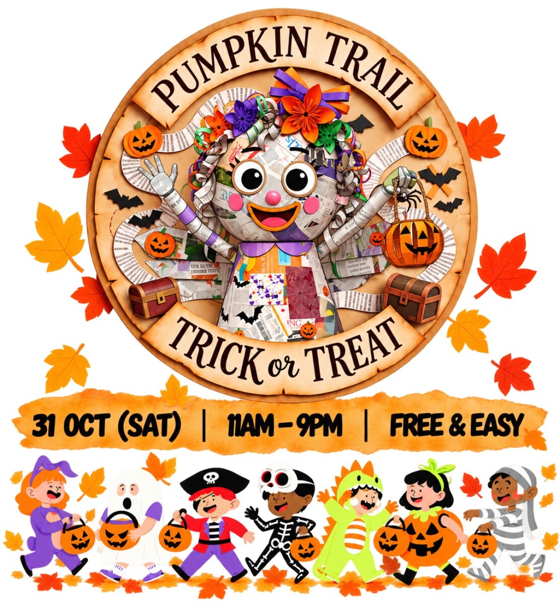 West Mall Pumpkin Trail Trick or Treat poster for 31 October, 11am to 9pm
