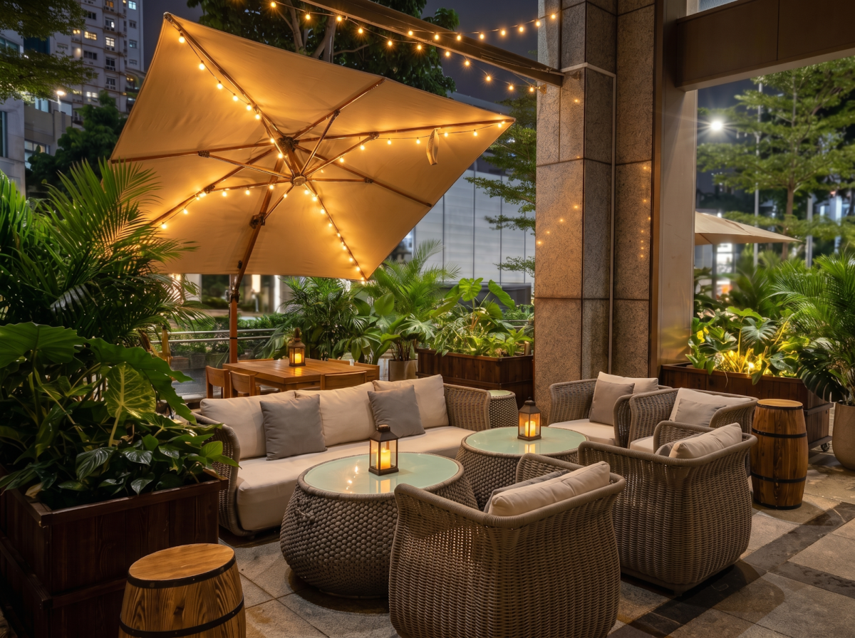 WHUCHU Beer Garden at UE Square, an open-air extension of the Korean dining concept.