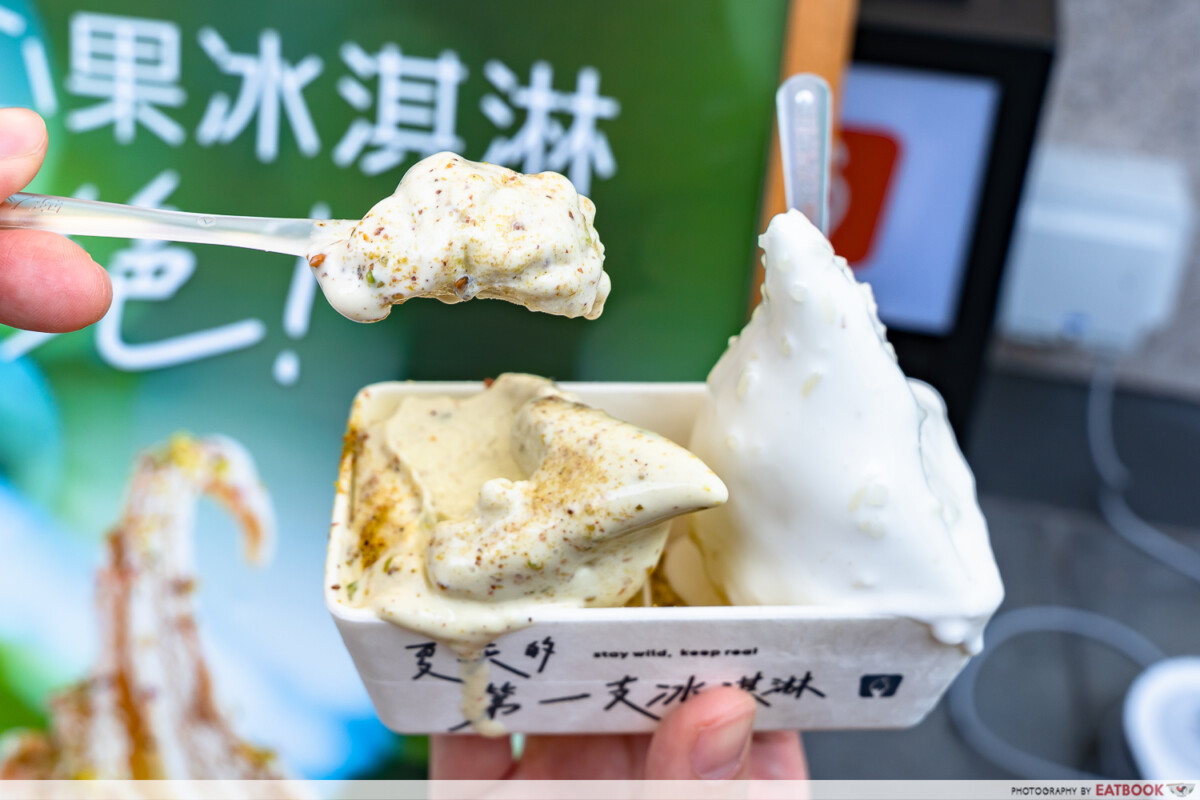 Yeah Gelato signature pistachio gelato with golden pistachio dusting at Plaza Singapura Singapore
