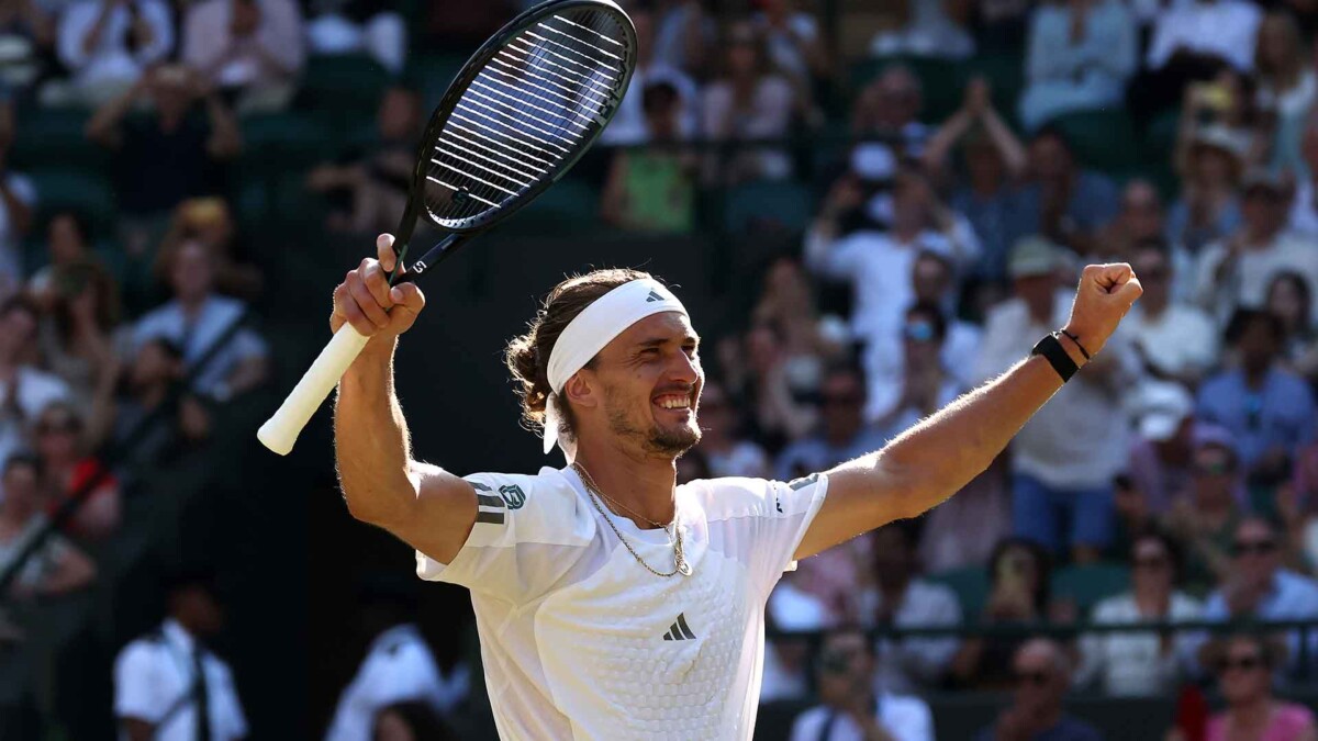 Alexander Zverev celebrates his Wimbledon 2026 quarter-final victory over Taylor Fritz